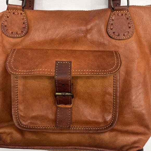 VTG Noonday Collection Tote Bag Purse Rustic Leather Large Brown Retro Aged Boho - Picture 2 of 12